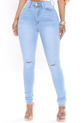 Kiara Slit Knee Stretch Skinny Jeans - Light Blue Wash Ins Street